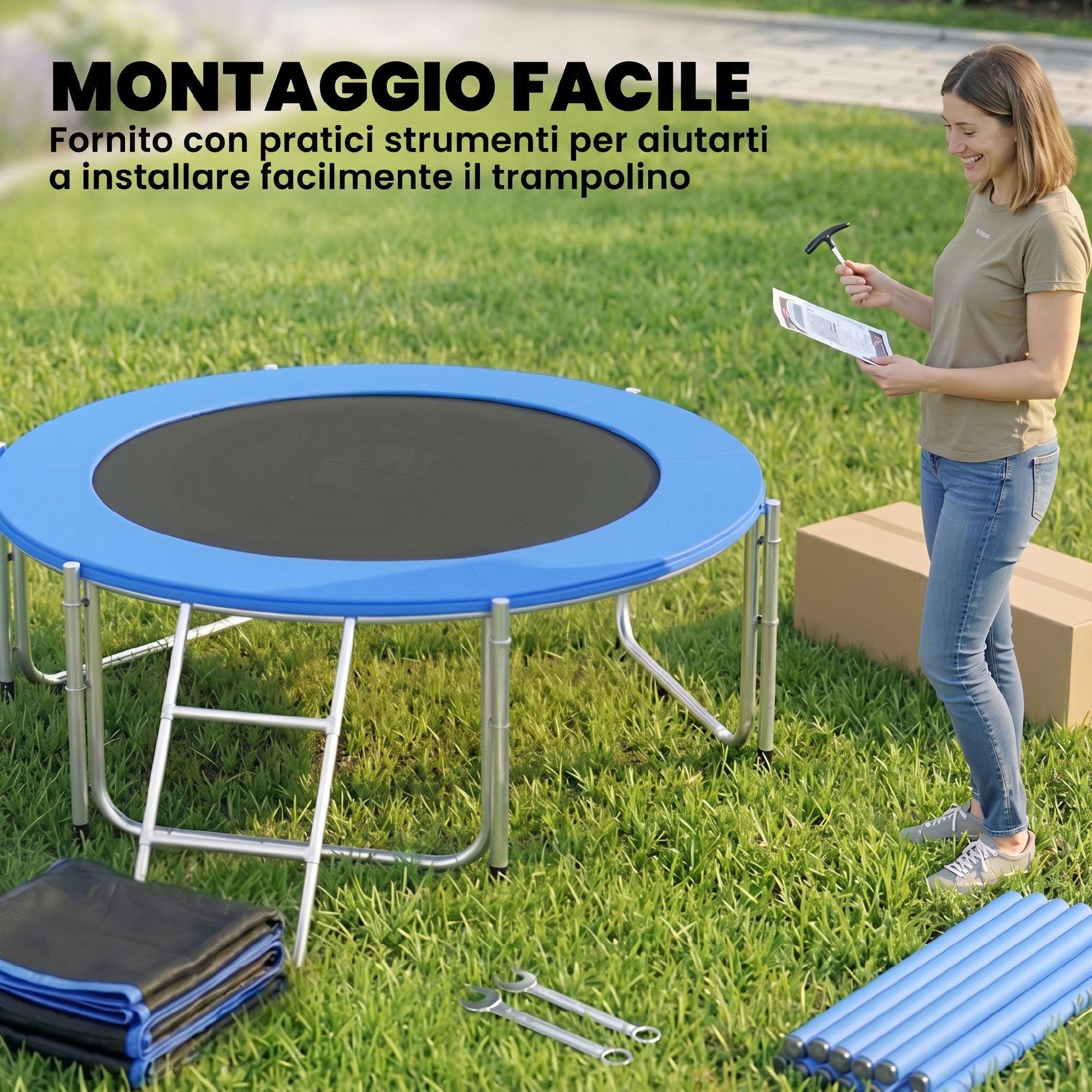 SPORTNOW Garden Trampoline, 183 cm with Safety Net and Ladder