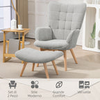 Relaxing Chair with Footstool in Corduroy with High Back and Armrests, Grey