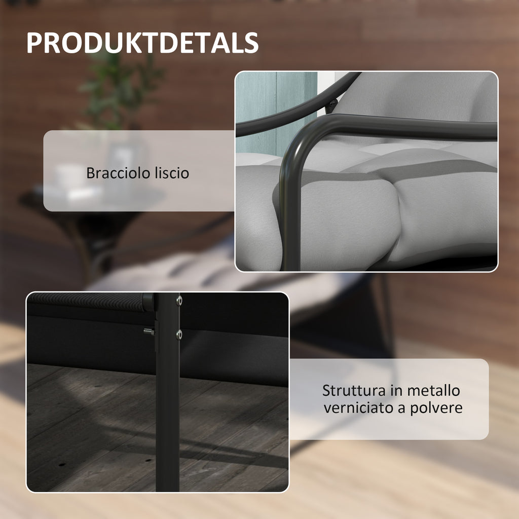 Garden Armchair with Padded Cushion, in Steel and Polyester, 62x110x88 cm, Gray and Black - Borgè