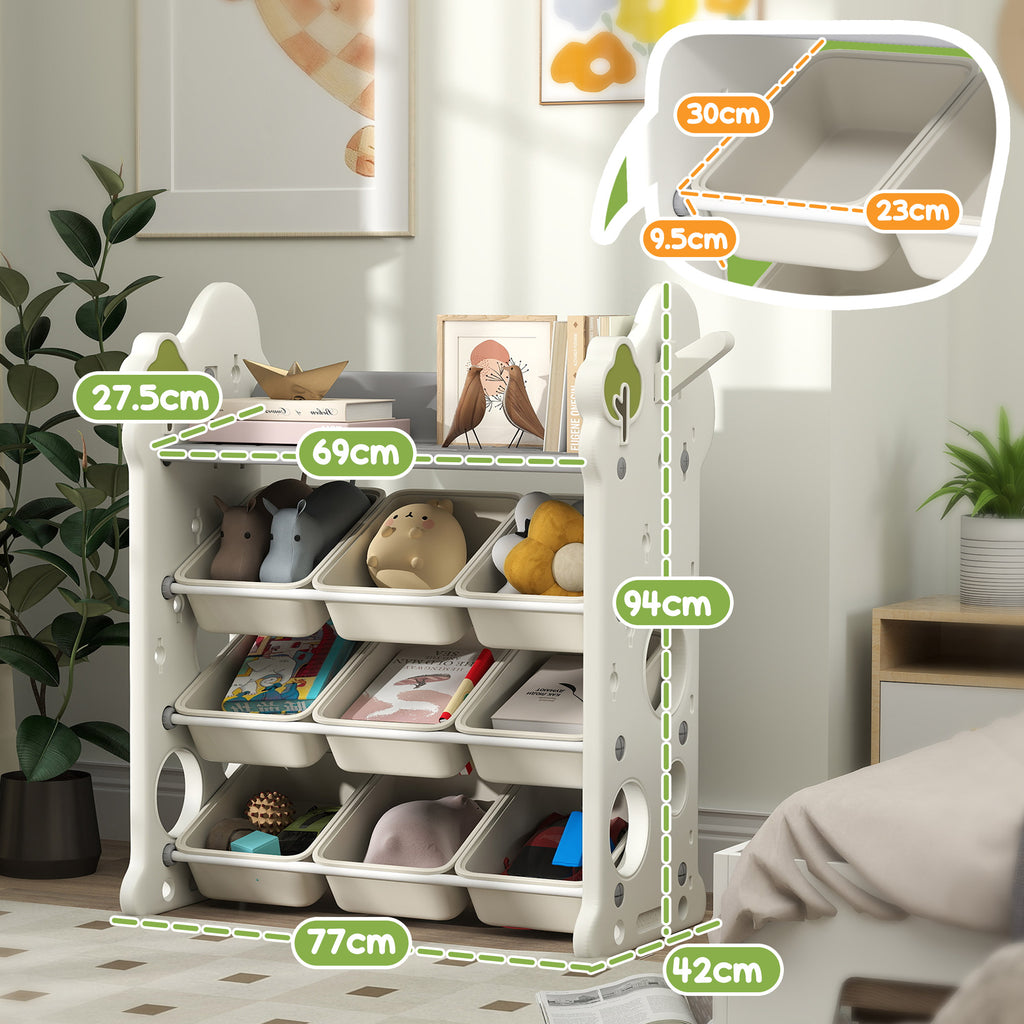 4-Tier Toy Storage Rack with 9 Bins and Side Hook, HDPE, 77x42x94 cm, Cream White