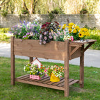 Outsunny bed for raised wooden vegetable garden with folding shelf and lower shelf, 123x54x74cm - Borgè