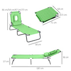 Outsunny Folding Deck Chair with Reading Hole and Cushion, 4-Level Reclining, Oxford Fabric and Steel Frame, Green