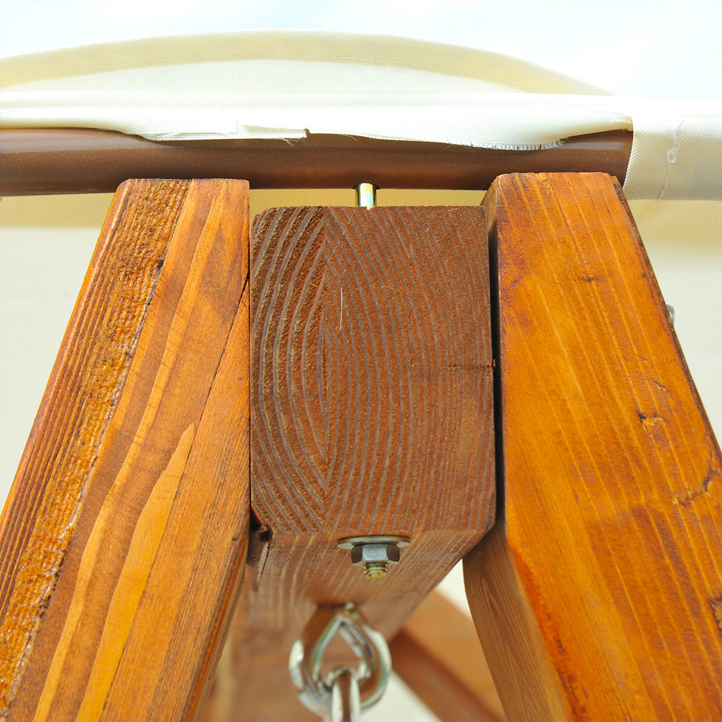 Classic Style Garden Swing Solid Pine Wood Compliant with FS Standards Polyester Fabric Sun Shade Canopy with PA Coating 162x130x185cm 240kg