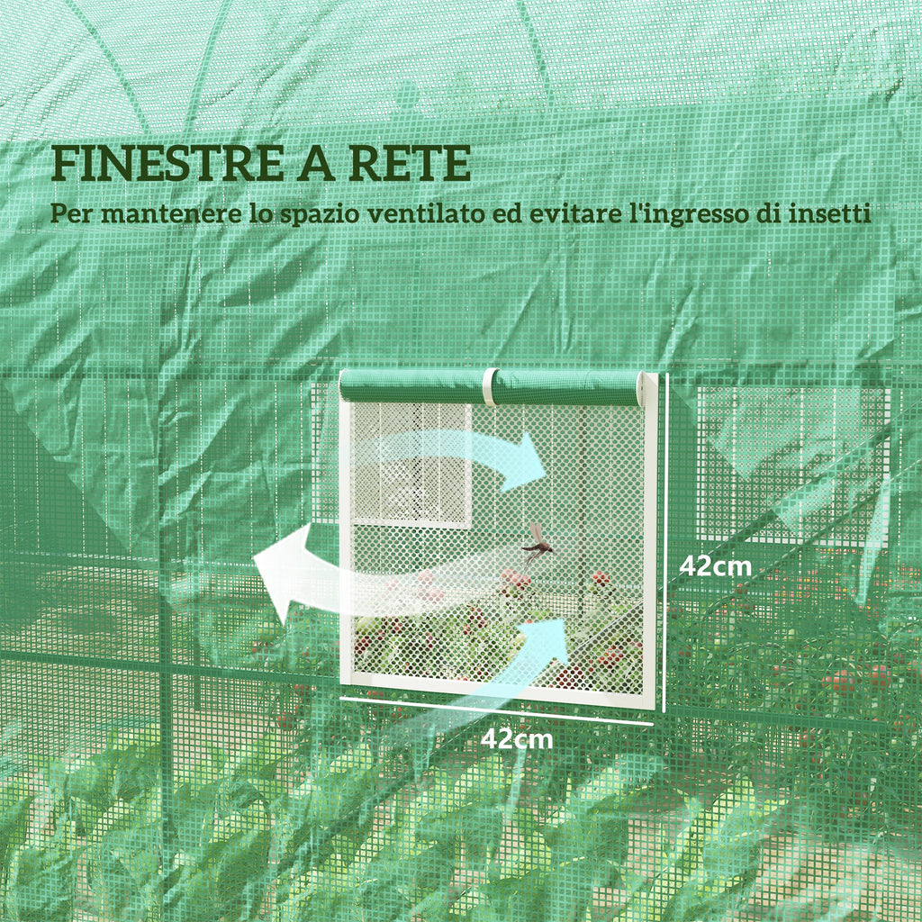 Outsunny Garden Greenhouse Steel Frame and 4 PE Windows 2.5x2x2m, Green