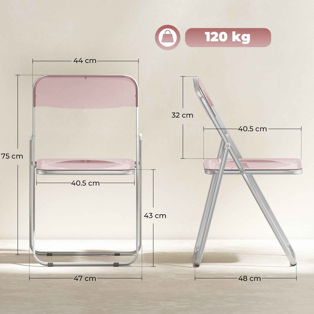 HOMCOM Set of 4 Clear Acrylic Folding Chairs, Pink