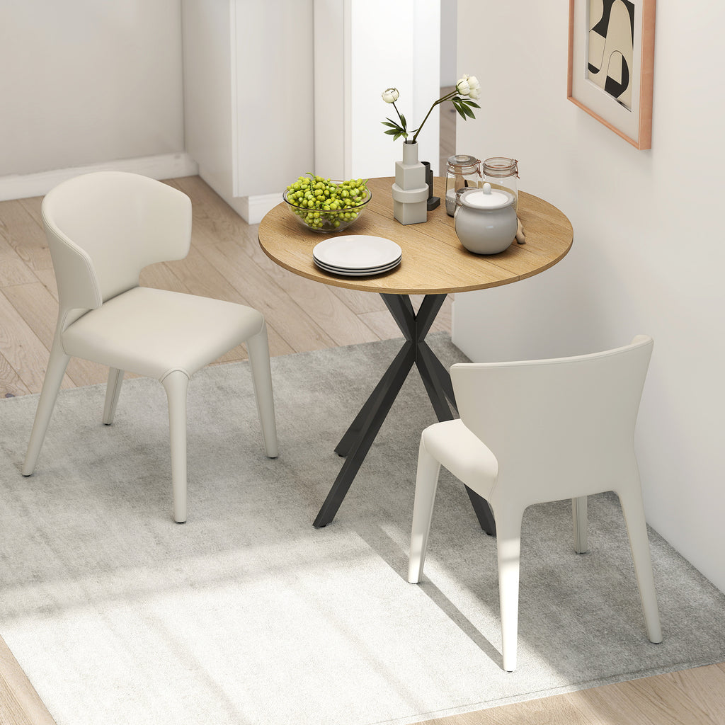 HOMCOM Industrial Style Round Dining Table with Steel Cross Legs, Ø80x75 cm, Oak Color