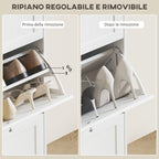 Space-Saving 3-Drawer Shoe Rack with 2-Tier Adjustable Shelves, Wooden, 60x23.5x115 cm, White