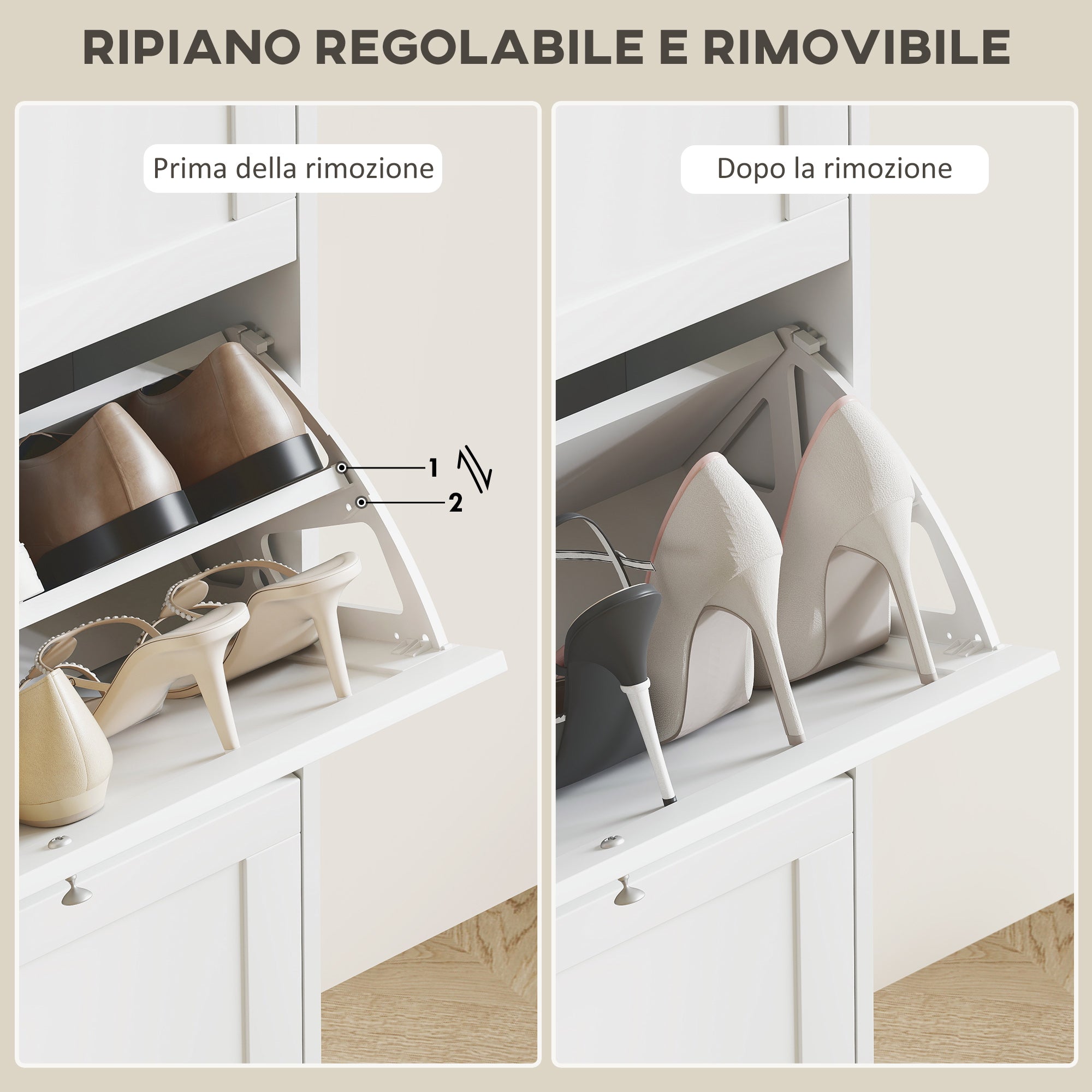 Space-Saving 3-Drawer Shoe Rack with 2-Tier Adjustable Shelves, Wooden, 60x23.5x115 cm, White