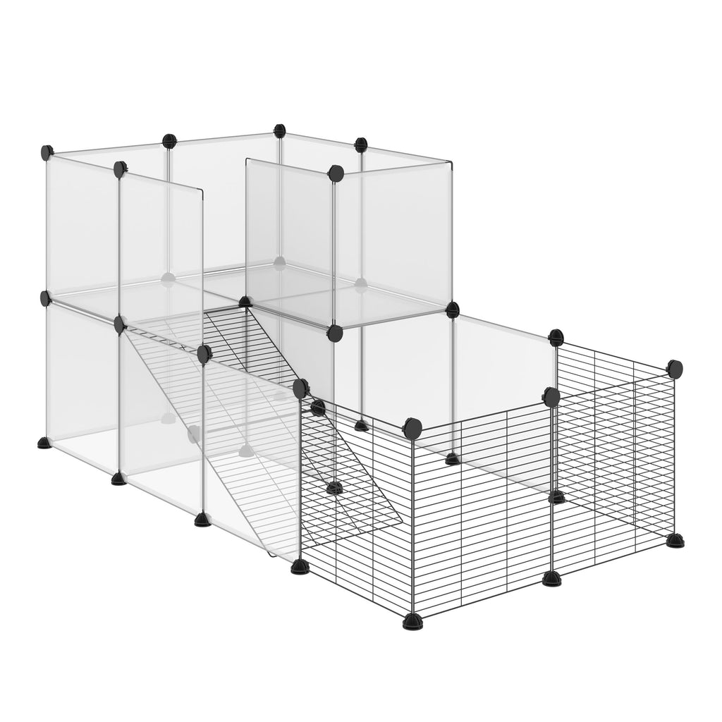Modular Pet Playpen with 35x35 cm Panels and Accessories, Made of Steel and PP, 140x70x70 cm, Black