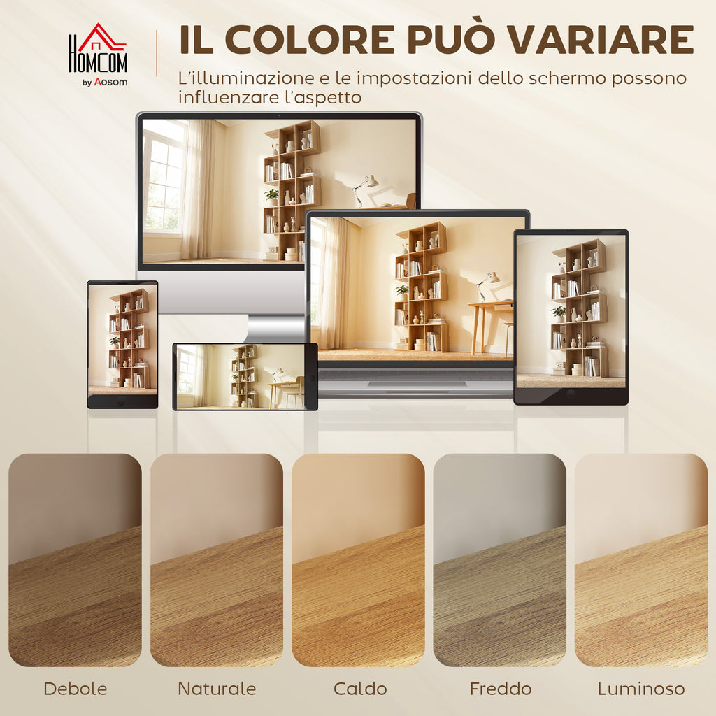 5-Tier S-Shaped Bookcase with 15 Shelves, Wooden, 80x24x200 cm, Oak Color