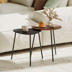Set of 2 Stackable Coffee Tables with Metal Frame for Living Room and Office, Walnut and Black