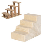 Portable 4-Step Dog Stairs, Removable Flannel and Chipboard, 60x35x44 cm, Beige