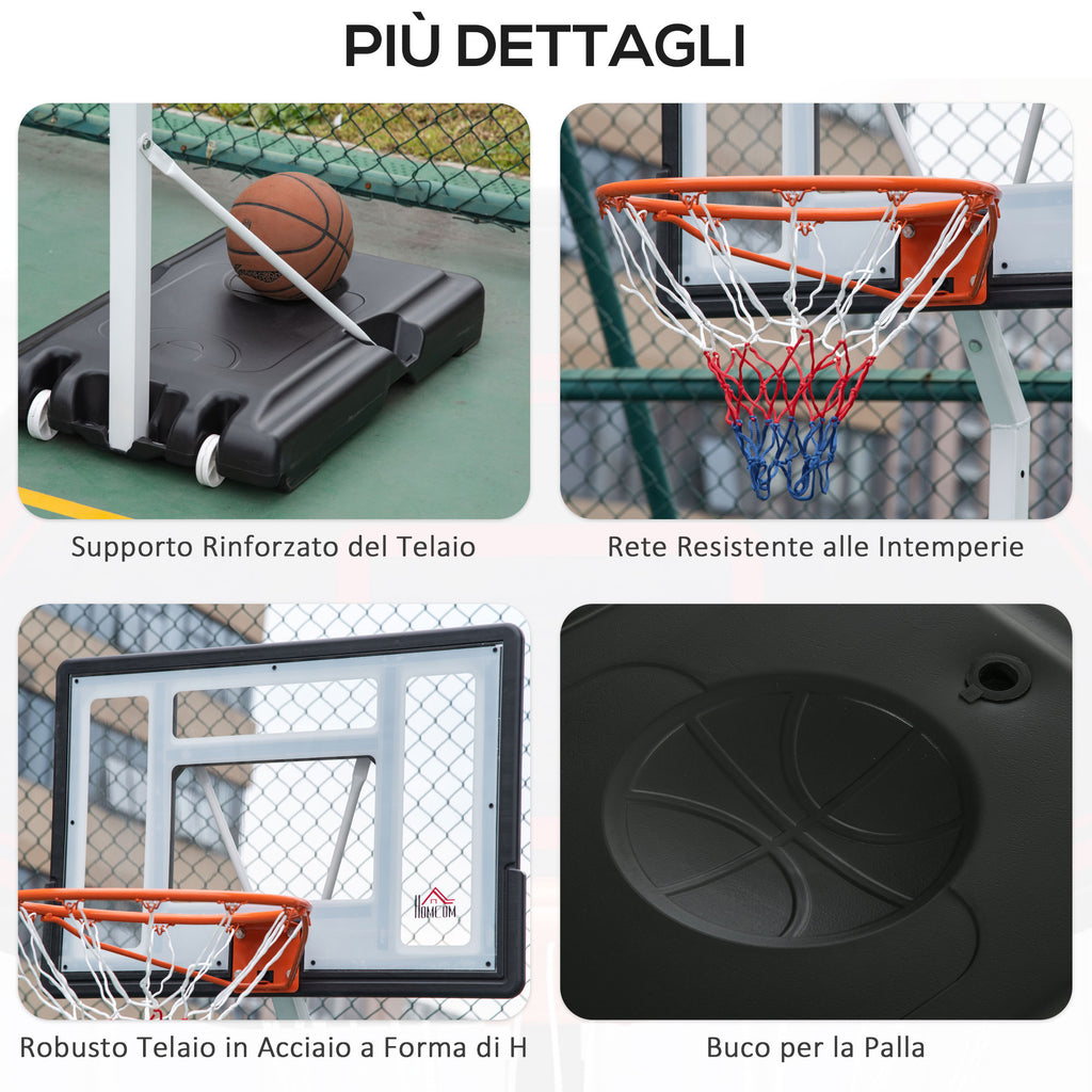 Basketball Hoop for Adults with Adjustable PVC Backboard 210-260cm Built-in Wheels White