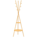 HOMCOM Clothes Tree with 9 Hooks and 2 Shelves, Natural