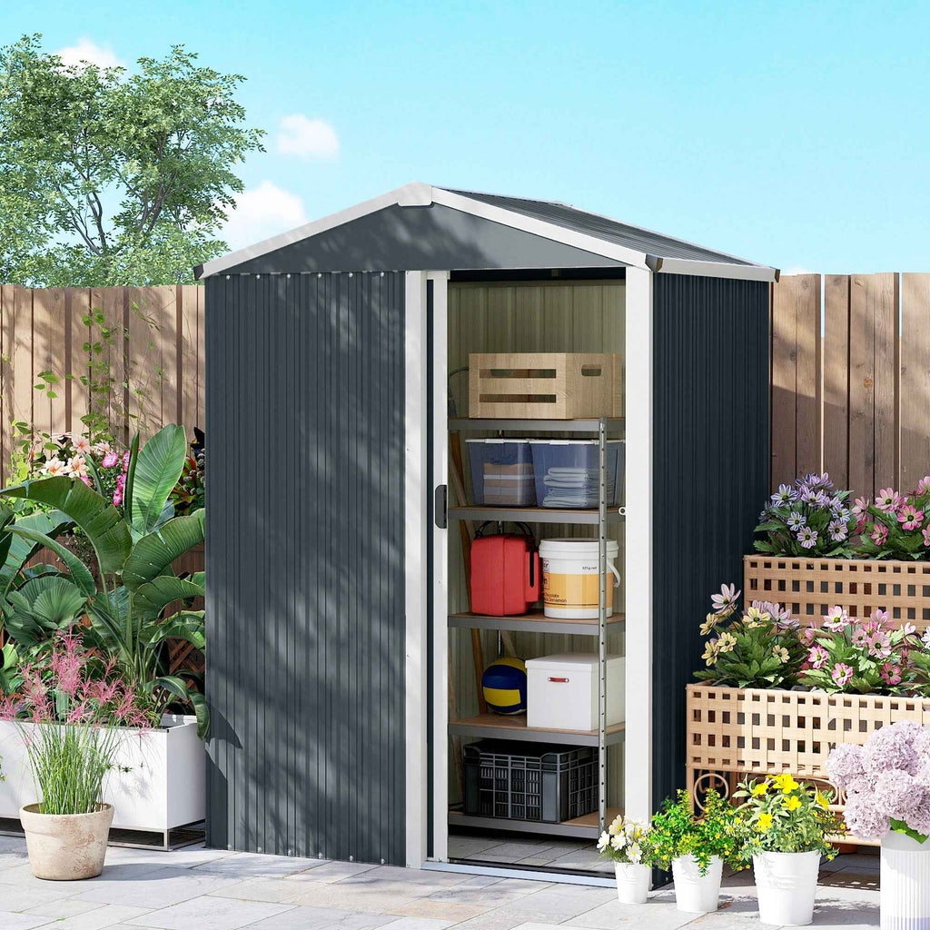 Outsunny Steel Garden Shed with Sliding Door, Grey
