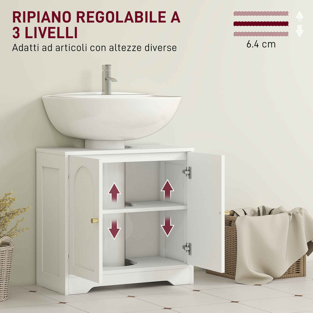 HOMCOM 2-Door Bathroom Vanity Unit with 3-Tier Adjustable Shelf, Wooden, 60x30x65 cm, White