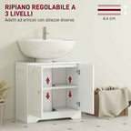 HOMCOM 2-Door Bathroom Vanity Unit with 3-Tier Adjustable Shelf, Wooden, 60x30x65 cm, White