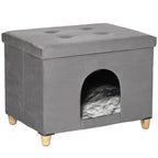 Cat House Footstool with Removable and Washable Cushion, Grey