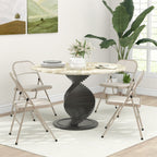 Set of 4 Folding Chairs with Upholstered Polyester Seat and Steel Frame, Beige