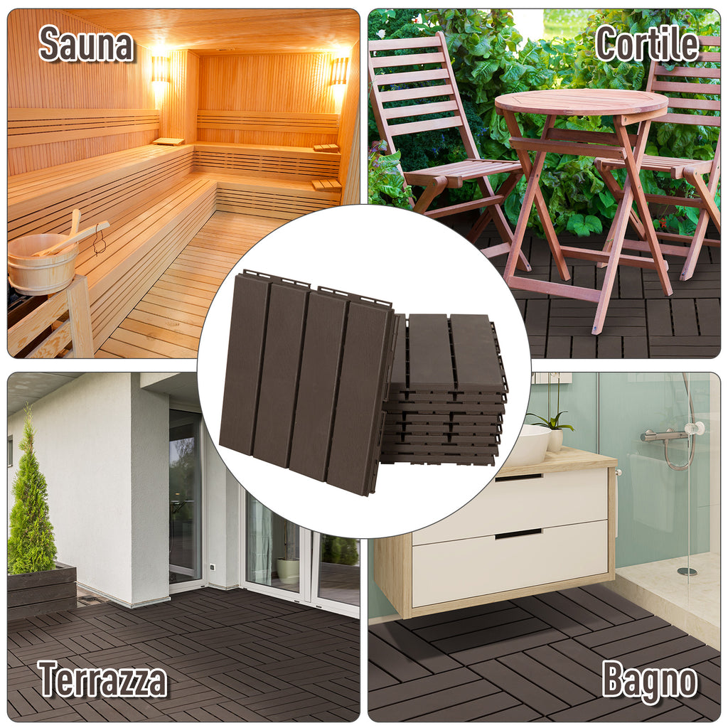 Outsunny Set of 9 Interlocking Terrace Tiles, Non-Slip PP Floor Tiles (30x30x2cm), Area: 0.81 m², Brown