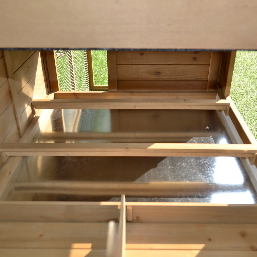 Outdoor Chicken Coop with Running Area, Outdoor Chicken Coop with Nesting Area and Pull Out Wooden Garden Tray, 200x80x105 cm - Borge' Group Limited