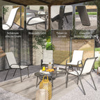 Outsunny Set of 4 Stackable Garden Chairs with Curved Armrests, Steel and Breathable Fabric, 54x71x93 cm, Beige