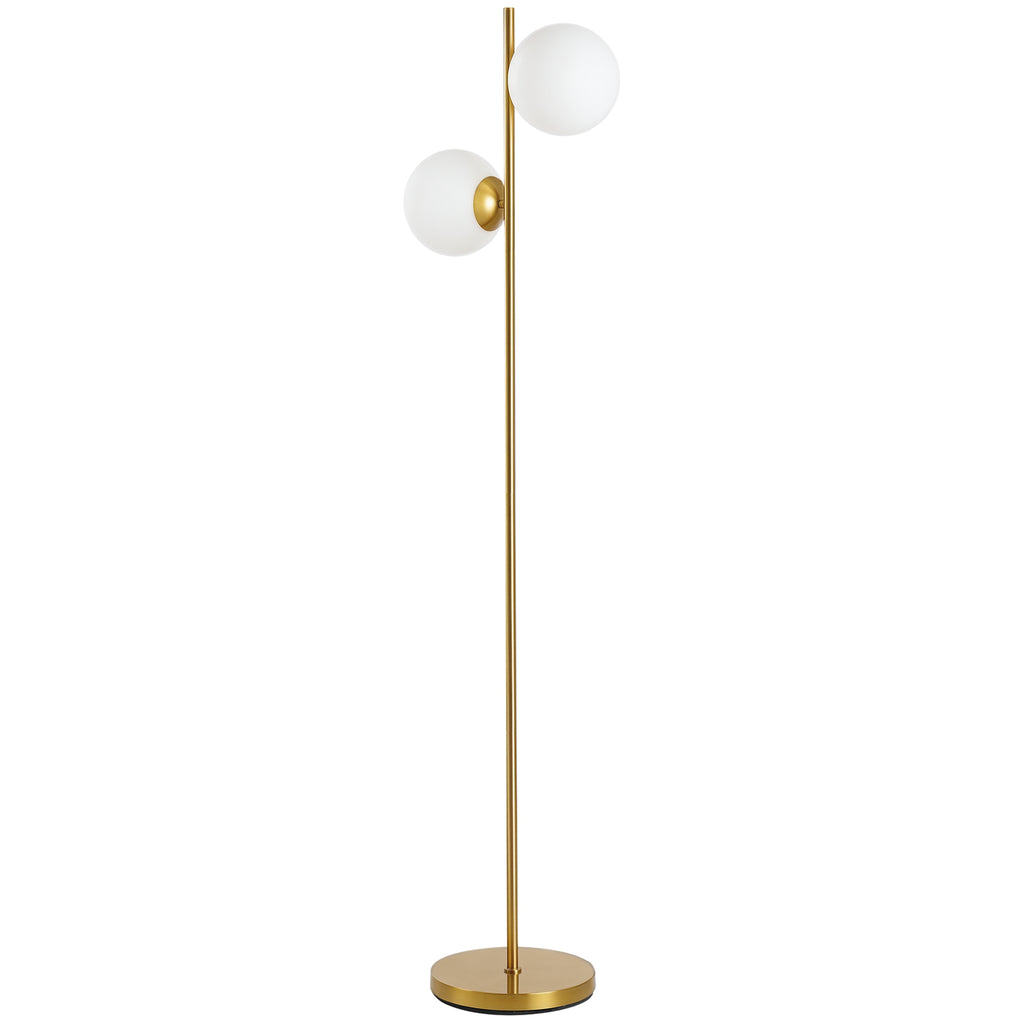 Floor Lamp with 2 Lights and Sphere Lampshades, Foot Switch and E27 Socket, Ø28x165 cm, Gold
