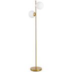 Floor Lamp with 2 Lights and Sphere Lampshades, Foot Switch and E27 Socket, Ø28x165 cm, Gold