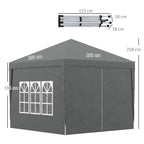 3x3m Folding Outdoor Gazebo with 4 Side Panels, Steel and Oxford Fabric Grey