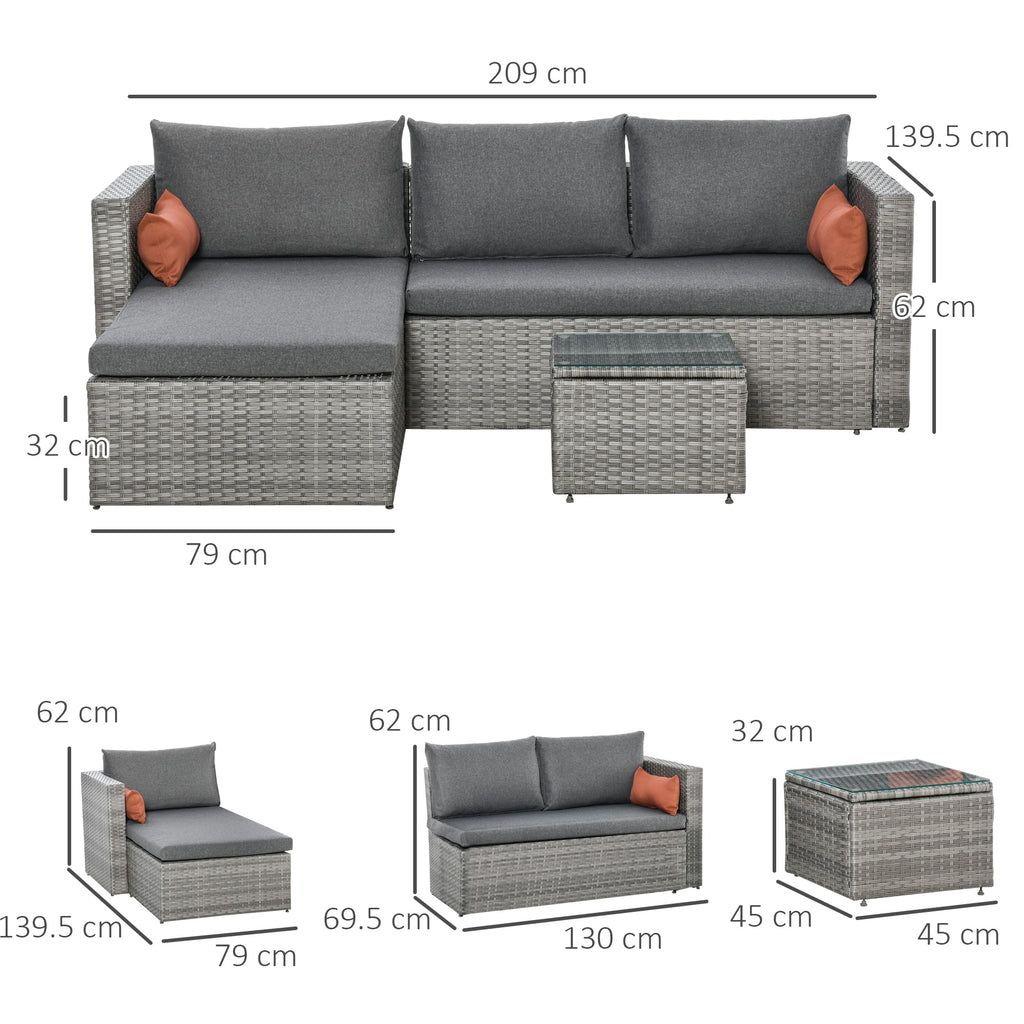 3-Piece PE Rattan Garden Furniture Set with 2 Sofas and Coffee Table, Grey