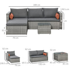3-Piece PE Rattan Garden Furniture Set with 2 Sofas and Coffee Table, Grey