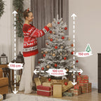 150cm Tall Snow-Covered Christmas Tree with Realistic Branches and Foldable Metal Base