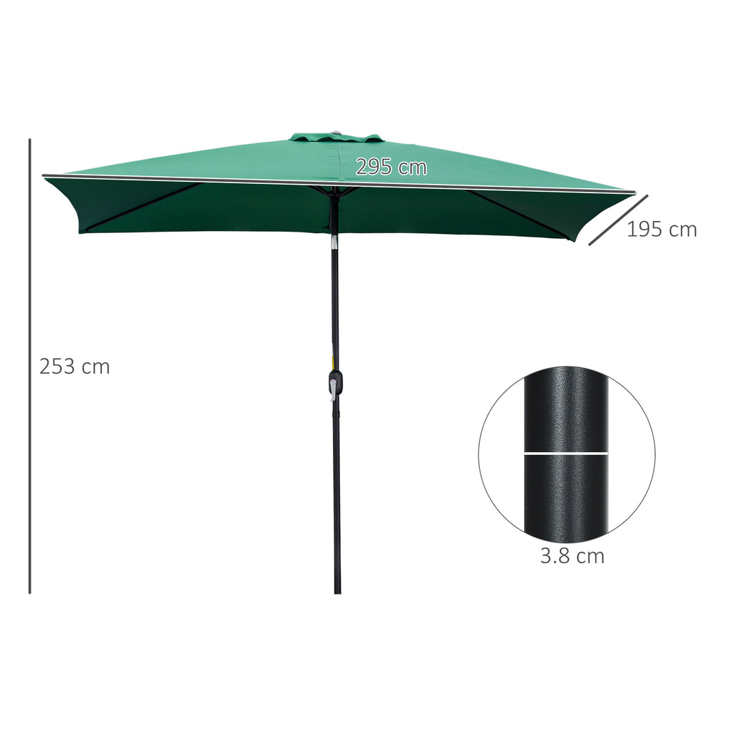 Rectangular Umbrella 2x3 m Foldable and Adjustable with Crank, in Aluminum and Polyester, Green and Black