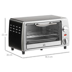 Electric Oven 10L Adjustable Temperature and Timer, Grill and Baking Tray Included, 750W, 36.5x26x22cm, Silver Black - Borgè