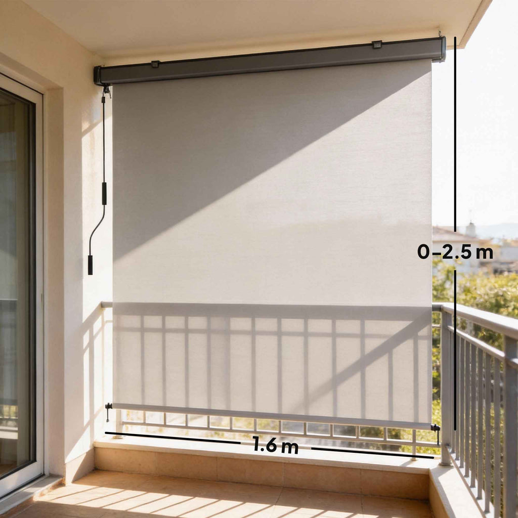 Outsunny Anti-UV Polyester Roller Blind with Aluminum Cassette and Crank, 250x160 cm, Cream White
