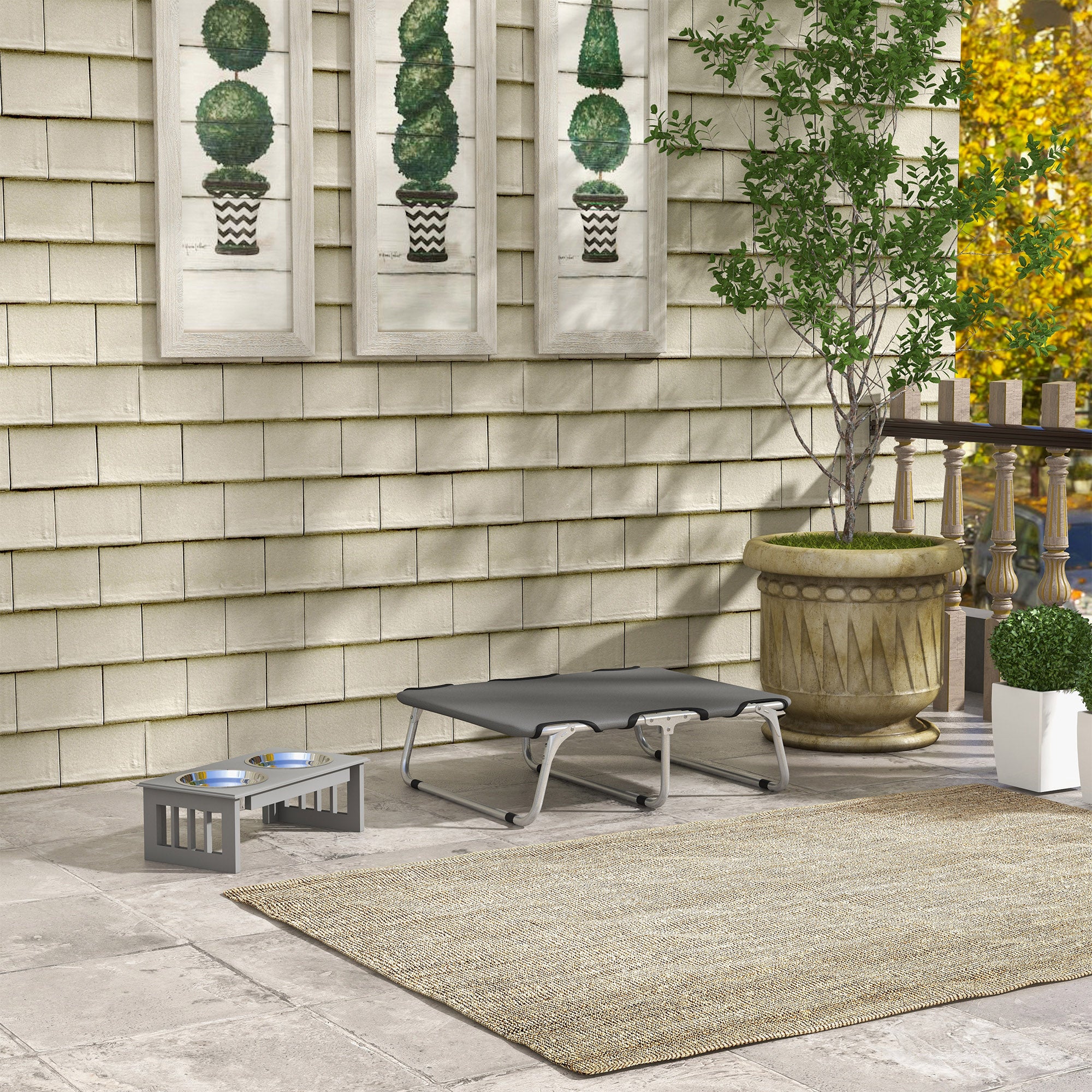 Folding Dog Bed for Indoor and Outdoor Use, Metal and Oxford Fabric, 71x58x20 cm, Grey