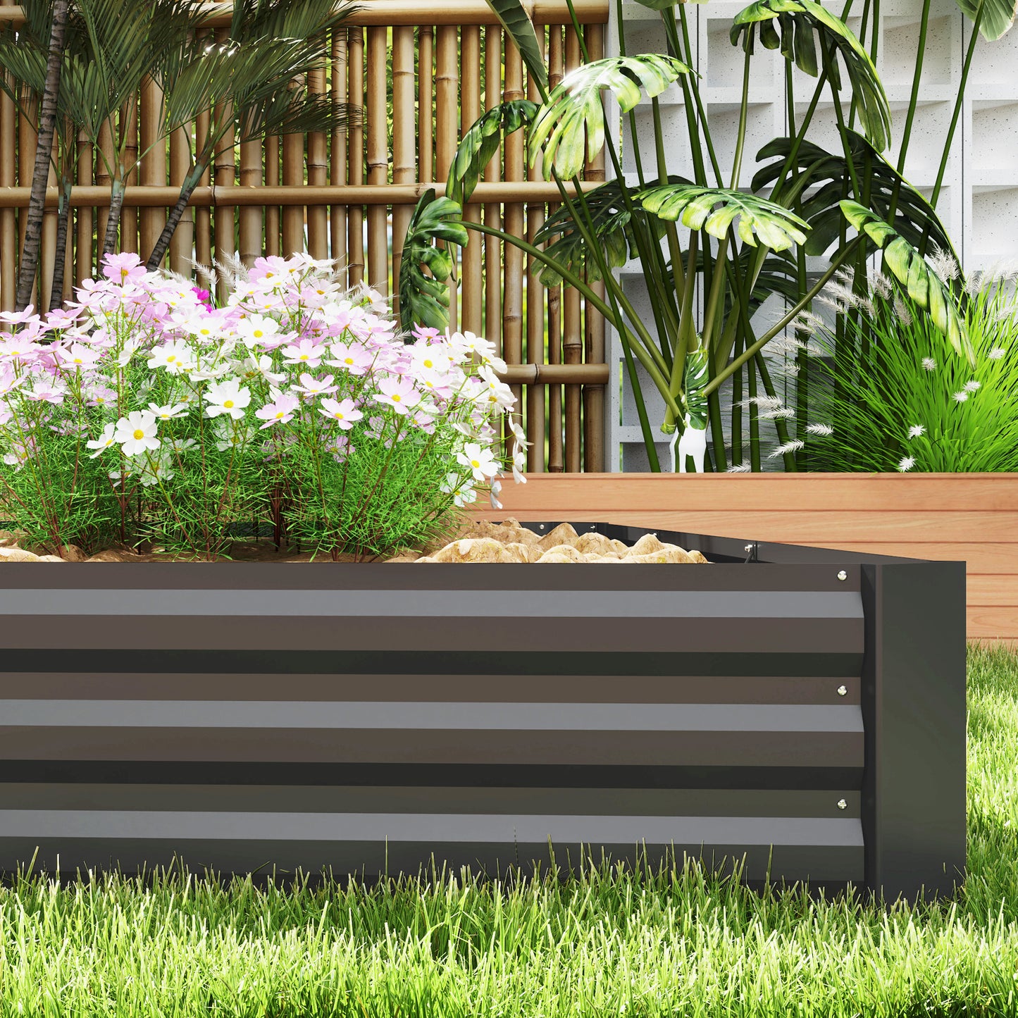 Steel Raised Garden Bed 835L with Open Bottom, 240x120x30cm, Dark Grey