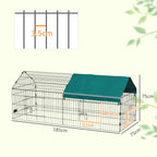 PawHut Outdoor and Indoor Rabbit Cage with Roof, 185x75x75 cm, Green