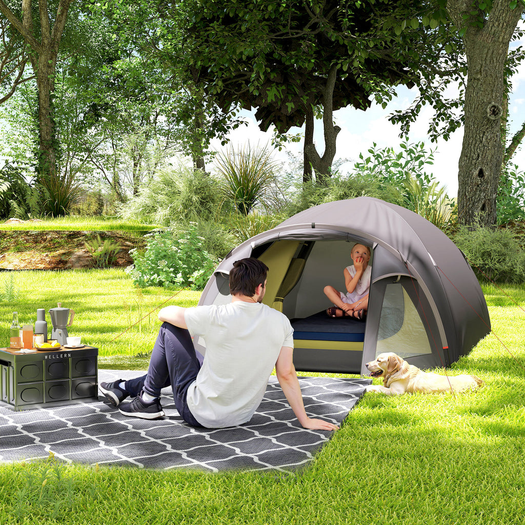 Tunnel Tent for 2-4 People with Side Windows and Hook, 190T Polyester and PE, 3.3x1.9x1.2 m, Black