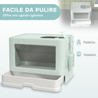 Cat Litter Box with Lid and Double Entry, Removable Tray, Scoop and Brush, Green