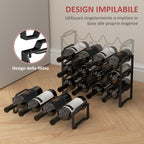 4-Tier Stackable Wave Bottle Rack for 16 Bottles, Metal, 42.5x16.5x41 cm, Black