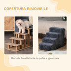 PawHut Portable 4-Step Dog Stairs, Removable Velvet Fabric and Wood, 60x35x44 cm, Dark Grey