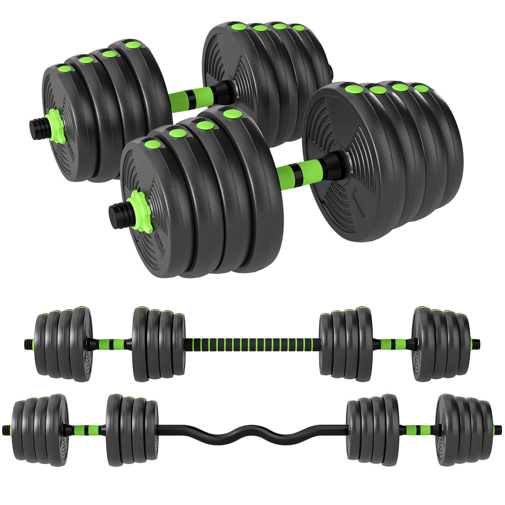 3-in-1 Barbell Set with 16 Weight Plates and Non-Slip Handle, 140x22x22 cm, Green