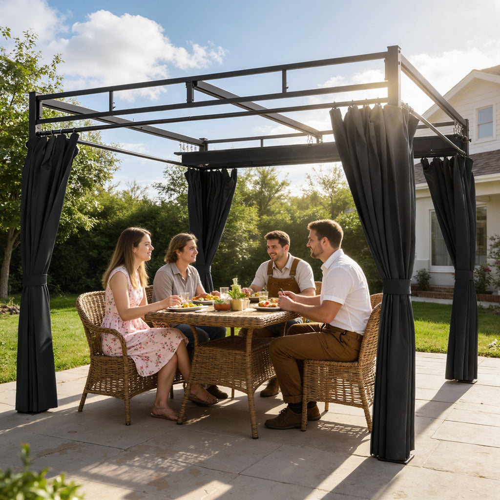 Outsunny Pergola Gazebo 3x3 m with Sliding Roof UV30+ and 4 Side Walls, Dark Grey