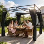 Outsunny Pergola Gazebo 3x3 m with Sliding Roof UV30+ and 4 Side Walls, Dark Grey