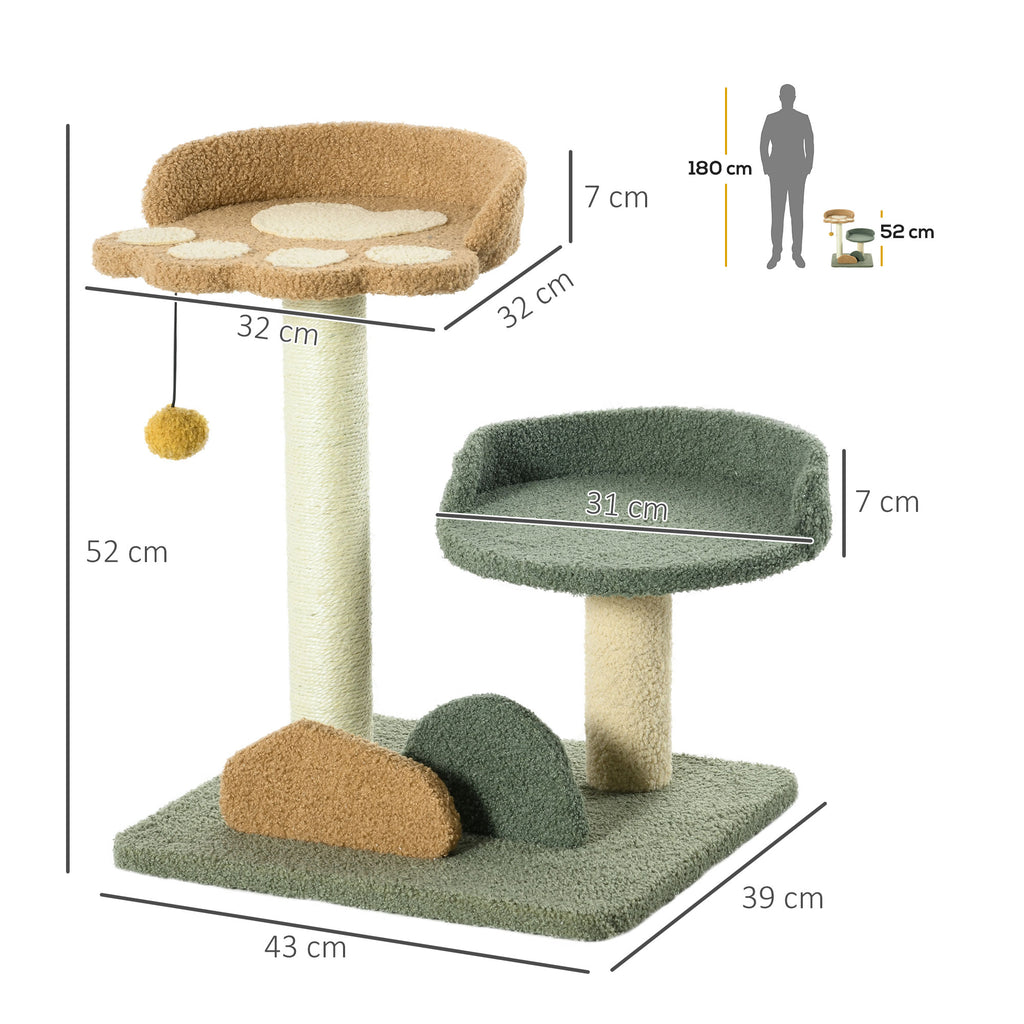 Cat Tree with 2 Cat Beds, Ball and Velvet Lining, 43x39x52cm
