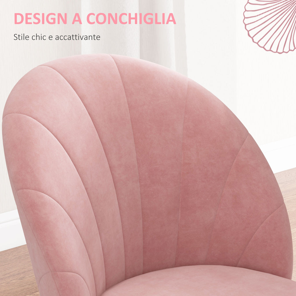 Set of 2 Nordic Style Upholstered Dining Chairs in Metal and Velvet, 52x54x79cm, Pink