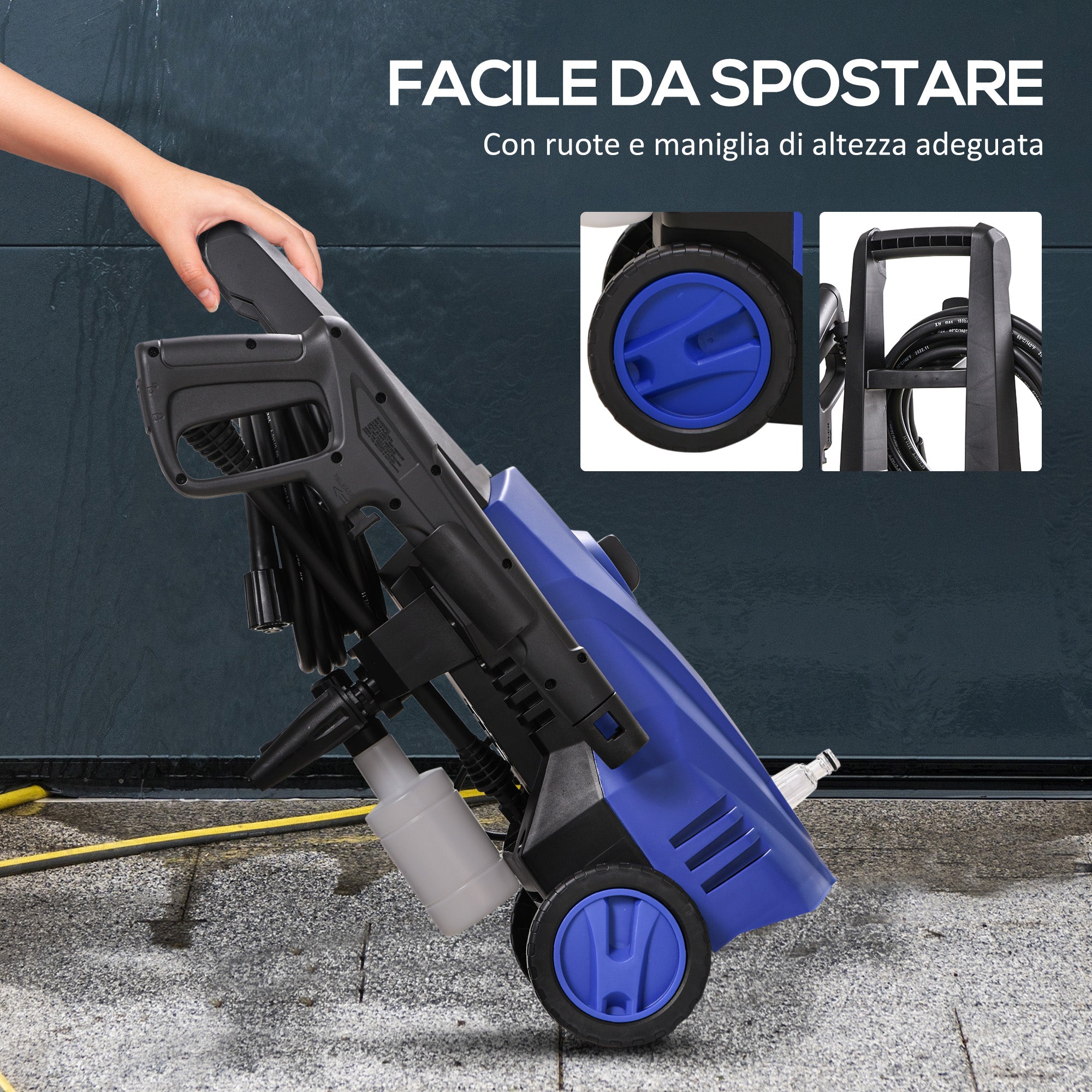 1600W High Pressure Washer with Adjustable Nozzle and Cleaning Kit, 35x28x65 cm, Blue and Black