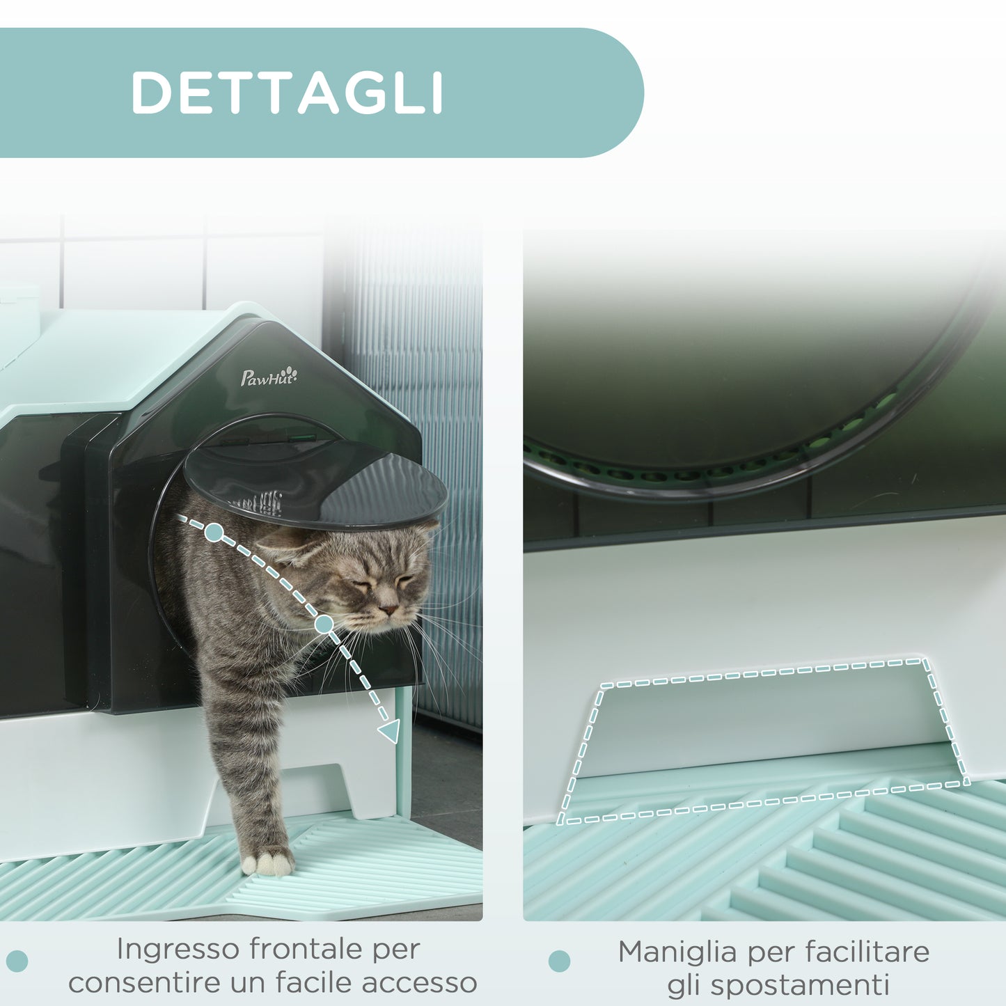 Closed Cat Litter Box with Removable Tray, Mat and Scoop, 47x45x42cm, Light Blue - Borgè