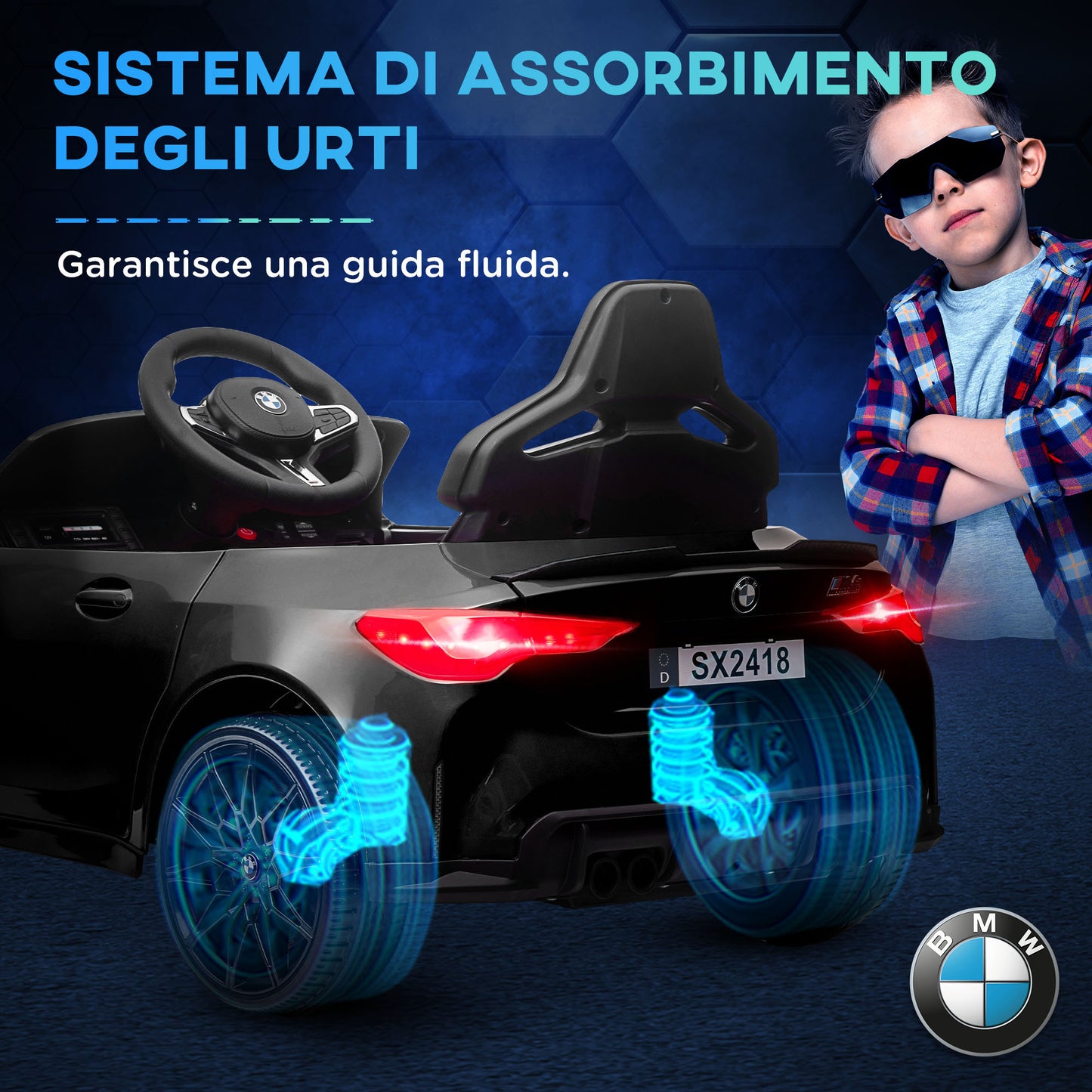 BMW M4 Licensed Electric Ride-On Toy Car for Children with Remote Control, Horn and Headlights, 108x69.5x51 cm, Black